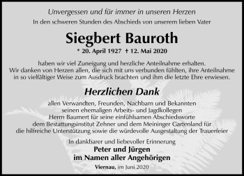 Traueranzeige von Siegbert Bauroth von Südthüringer Presse