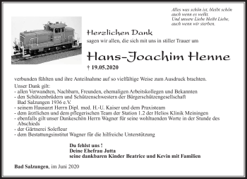 Traueranzeige von Hans-Joachim Henne von Südthüringer Presse