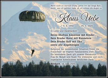 Traueranzeige von Klaus Uebe von Südthüringer Presse