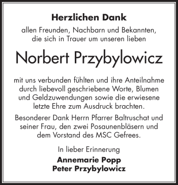 Traueranzeige von Norbert Przybylowicz von Frankenpost