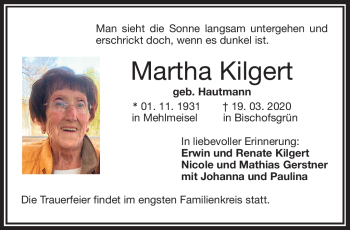 Traueranzeige von Martha Kilgert von Frankenpost