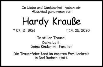 Traueranzeige von Hardy Krauße von Neue Presse Coburg