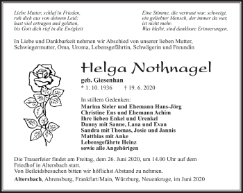 Traueranzeige von Helga Nothnagel von Südthüringer Presse