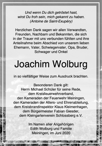 Traueranzeige von Joachim Wolburg von Südthüringer Presse