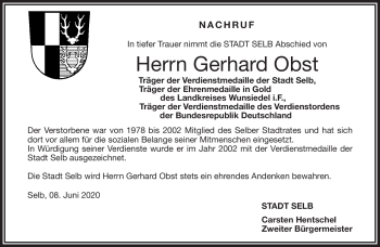 Traueranzeige von Gerhard Obst von Frankenpost