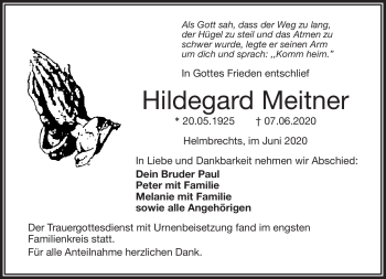Traueranzeige von Hildegard Meitner von Frankenpost