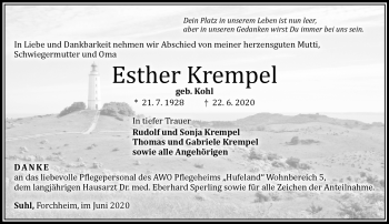 Traueranzeige von Esther Krempel von Südthüringer Presse