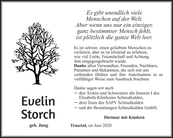 Traueranzeige von Evelin Storch von Südthüringer Presse