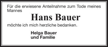 Traueranzeige von Hans Bauer von Neue Presse Coburg