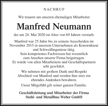 Traueranzeige von Manfred Neumann von Südthüringer Presse