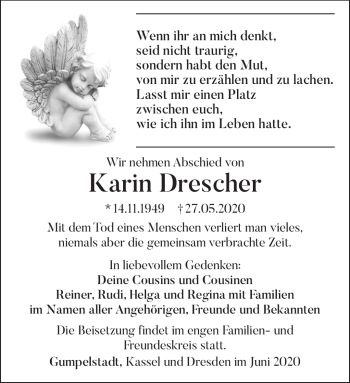 Traueranzeige von Karin Drescher von Südthüringer Presse