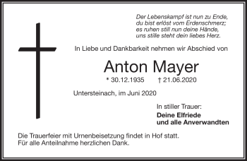 Traueranzeige von Anton Mayer von Frankenpost