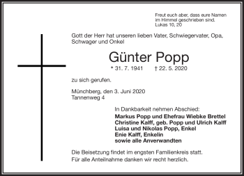 Traueranzeige von Günter Popp von Frankenpost