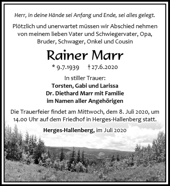 Traueranzeige von Rainer Marr von Südthüringer Presse