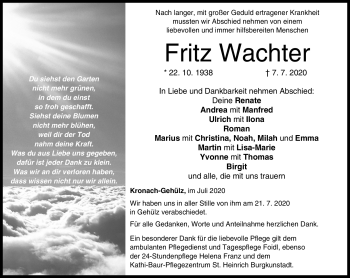 Traueranzeige von Fritz Wachter von Neue Presse Coburg