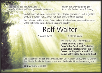 Traueranzeige von Rolf Walter von Südthüringer Presse