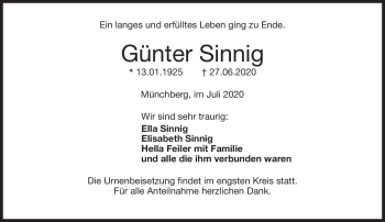 Traueranzeige von Günter Sinnig von Frankenpost