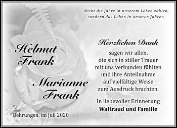 Traueranzeige von Helmut Frank von Südthüringer Presse
