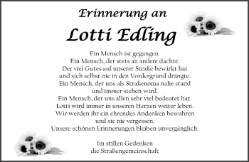 Traueranzeige von Lotti Edling von Südthüringer Presse