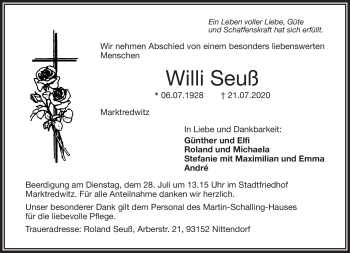Traueranzeige von Willi Seuß von Frankenpost