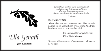 Traueranzeige von Ella Genath von Südthüringer Presse