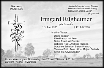 Traueranzeige von Irmgard Rügheimer von Neue Presse Coburg