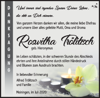 Traueranzeige von Roswitha Trölitzsch von Südthüringer Presse