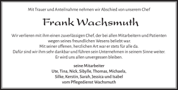 Traueranzeige von Frank Wachsmuth von Südthüringer Presse