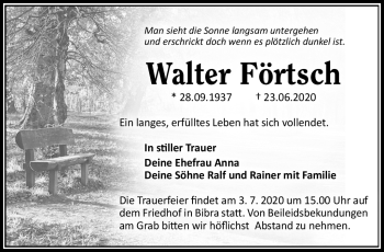 Traueranzeige von walter förtsch von Südthüringer Presse