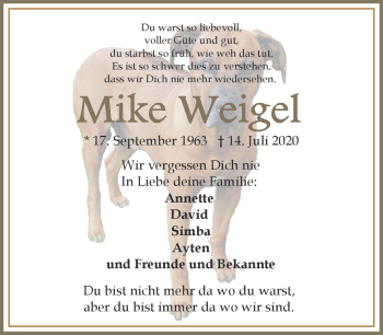 Traueranzeige von Mike Weigel von Frankenpost