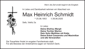 Traueranzeige von Max Heinrich Schmidt von Frankenpost