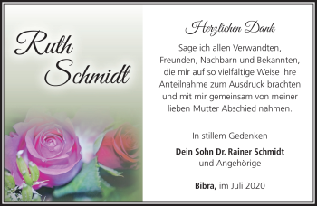 Traueranzeige von Ruth Schmidt von Südthüringer Presse