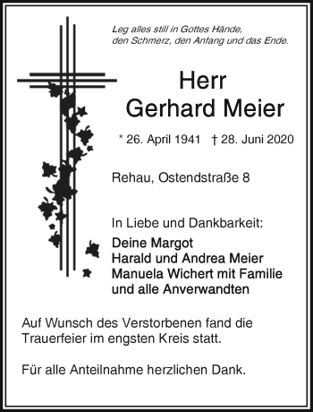 Traueranzeige von Gerhard Meier von Frankenpost