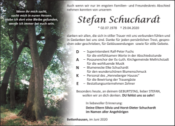 Traueranzeige von Stefan Schuchardt von Südthüringer Presse