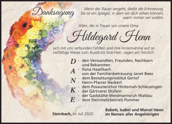 Traueranzeige von Hildegard Henn von Südthüringer Presse