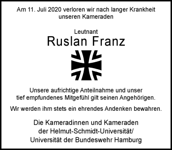 Traueranzeige von Ruslan (Russi)  Franz von Frankenpost