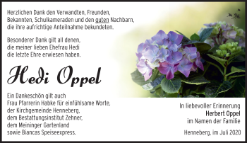 Traueranzeige von Hedi Oppel von Südthüringer Presse