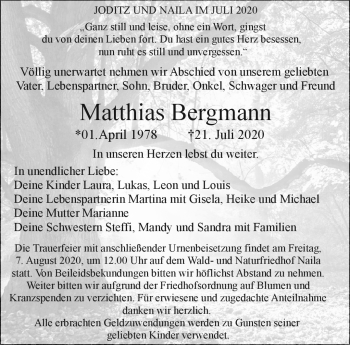 Traueranzeige von Matthias Bergmann von Frankenpost