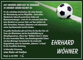 Traueranzeige von Ehrhard Wöhner von Südthüringer Presse
