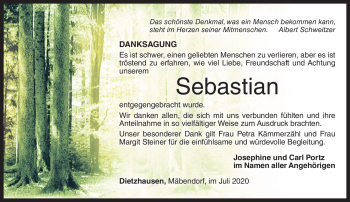 Traueranzeige von Sebastian Portz von Südthüringer Presse