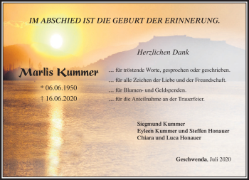 Traueranzeige von Marlis Kummer von Südthüringer Presse