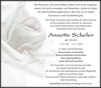 Traueranzeige von Annette Scheler von Südthüringer Presse