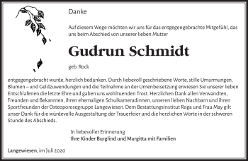 Traueranzeige von Gudrun Schmidt von Südthüringer Presse