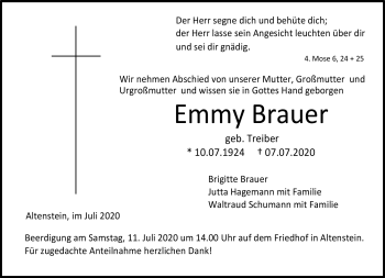 Traueranzeige von Emmy Brauer von Neue Presse Coburg