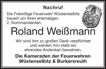 Traueranzeige von Roland Weißmann von Frankenpost