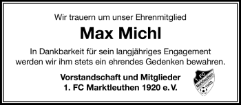 Traueranzeige von Max Michl von Frankenpost
