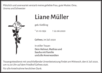 Traueranzeige von Liane Müller von Frankenpost