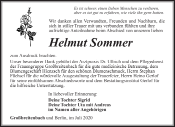 Traueranzeige von Helmut Sommer von Südthüringer Presse