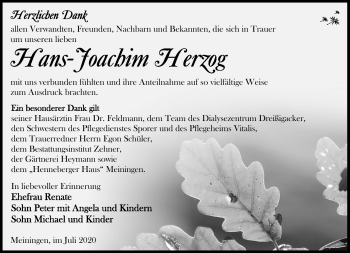 Traueranzeige von Hans-Joachim Herzog von Südthüringer Presse