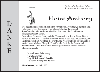 Traueranzeige von Heini Amberg von Südthüringer Presse